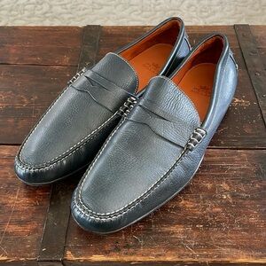 Men's Peter Millar  Navy Leather Penny Loafer Size 10.5